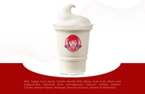 Wendy's vanilla frosty with text listing ingredients.