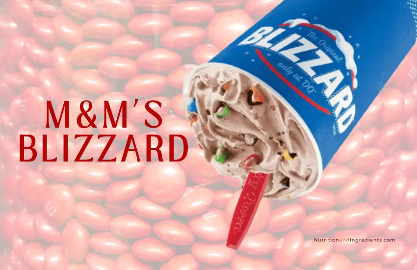 Blizzard in front of a background of red M&M's candies.