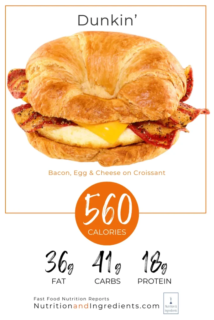Dunkin' egg, bacon, cheese sandwich served on croissant.
