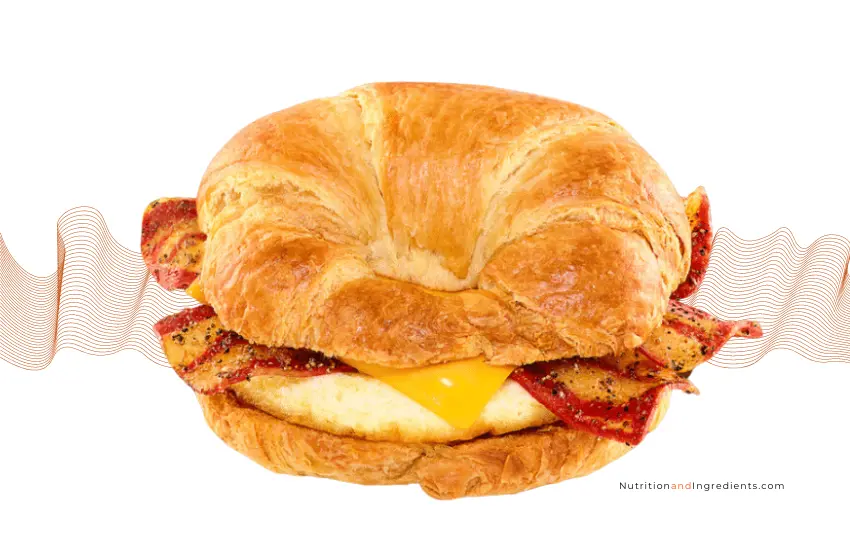 Bacon, egg and cheese breakfast sandwich on a croissant.