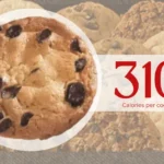 Firehouse Subs chocolate chip cookie with text '310 calories.'