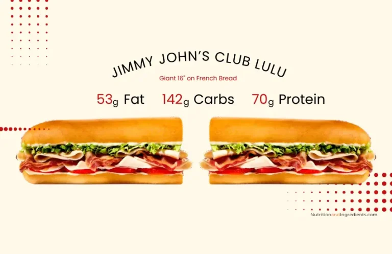 Club LuLu sub sandwich with summary nutrient facts.