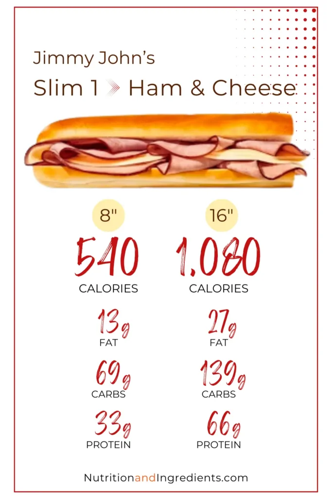 Jimmy John's Slim 1 sub with summary nutrition facts.