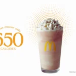 McDonald's medium-sized chocolate milkshake with text '650 calories.'