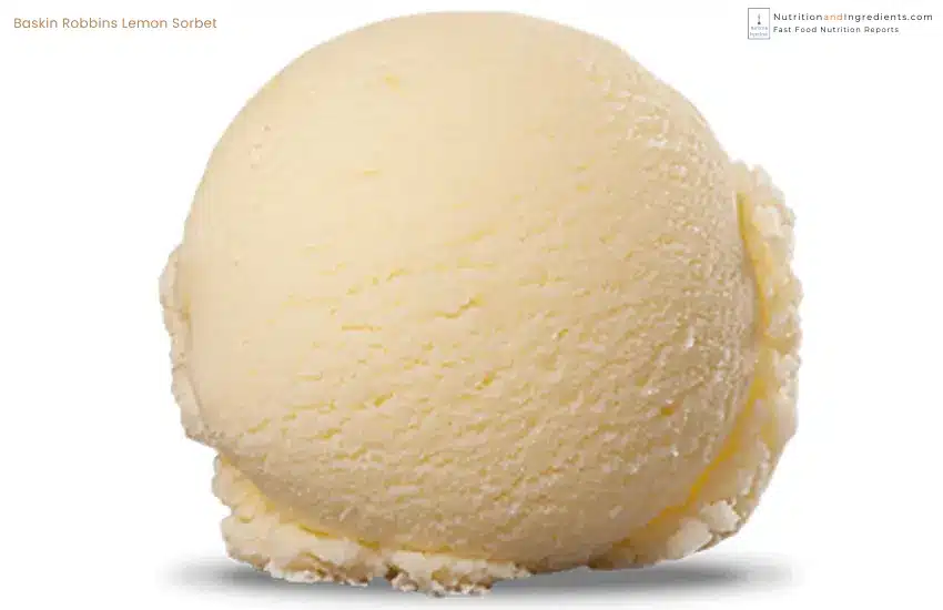 Scoop of Baskin Robbins lemon sorbet frozen dessert.
