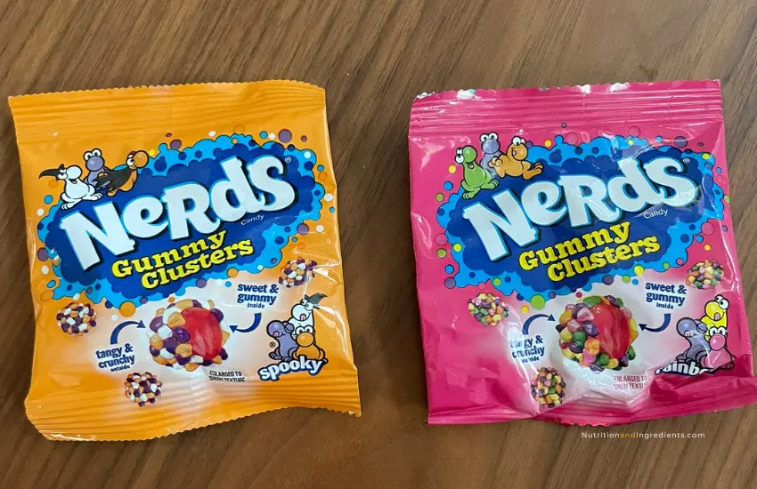 Two small bags of Nerds gummy clusters candies.