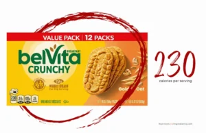 Package of belVita breakfast biscuits with text '230 calories.'