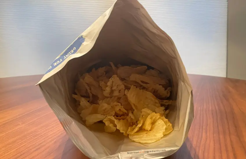 Opened bag of potato chips.