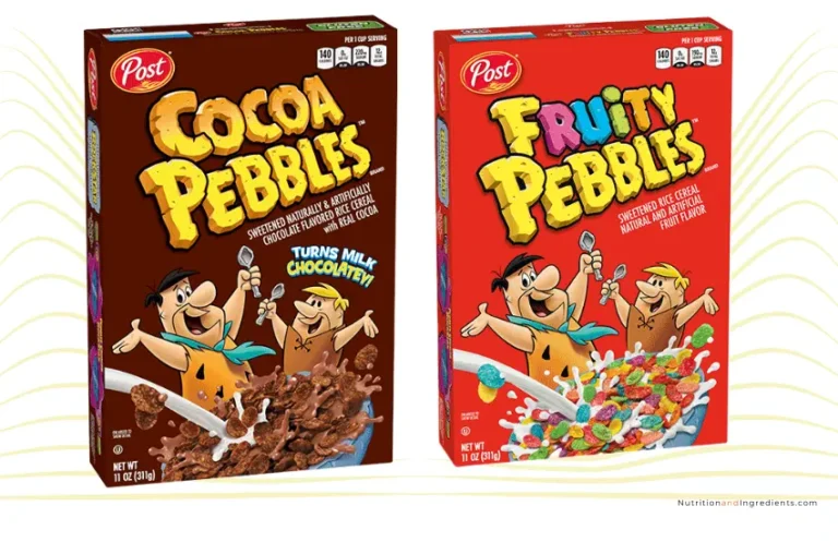 Box of Cocoa Pebbles and box of Fruity Pebbles cereal.