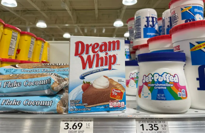 Box of Dream Whip on grocery store shelf.