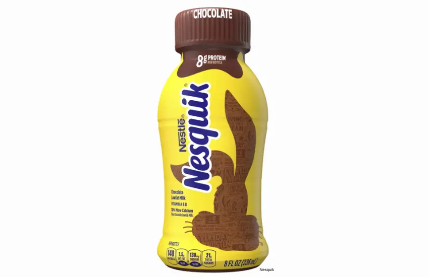 Bottle of Nesquik chocolate milk.