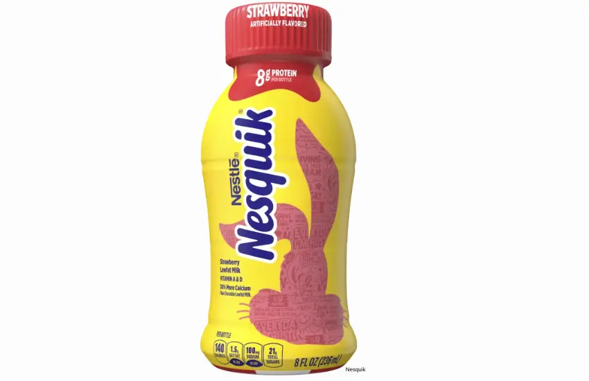 Bottle of Nesquik strawberry milk.