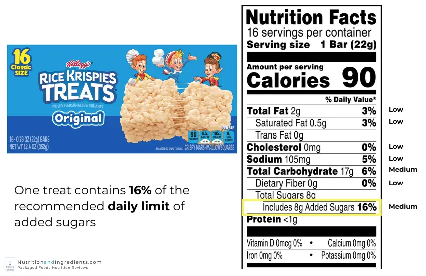 Package of Rice Krispies Treats with nutrition facts table.