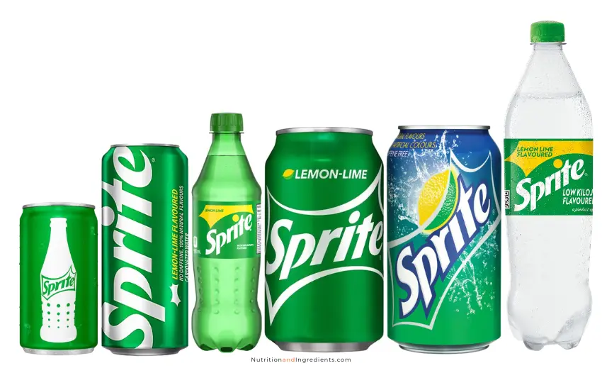 Bottles and cans of Sprite.