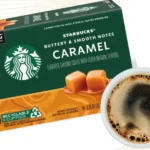 Box of starbucks caramel flavored coffee.