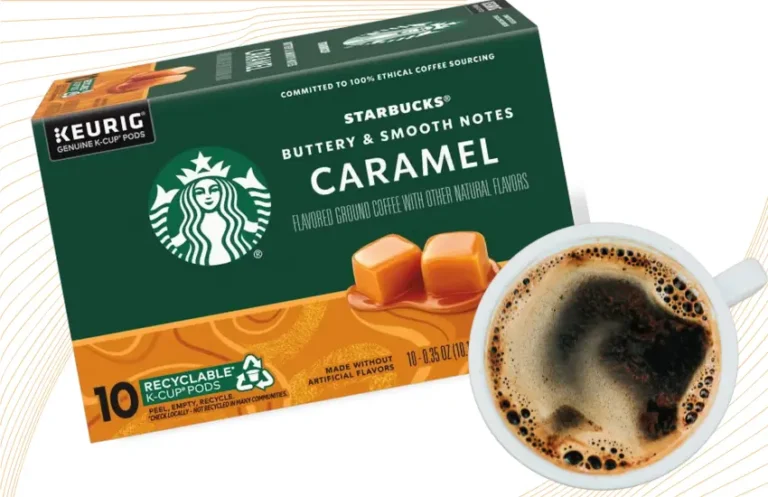 Box of starbucks caramel flavored coffee.