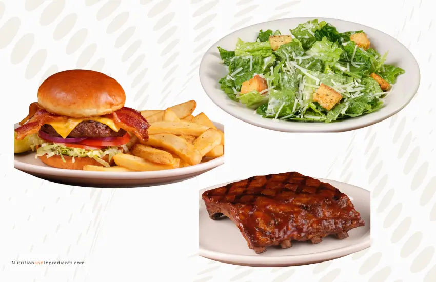 Burger, fries, salad, and ribs from Texas Roadhouse.