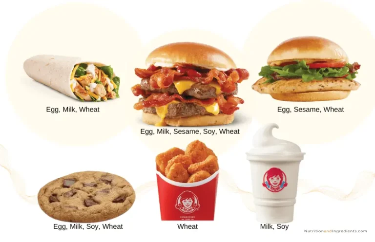 Food items from Wendy's with text listing allergens.