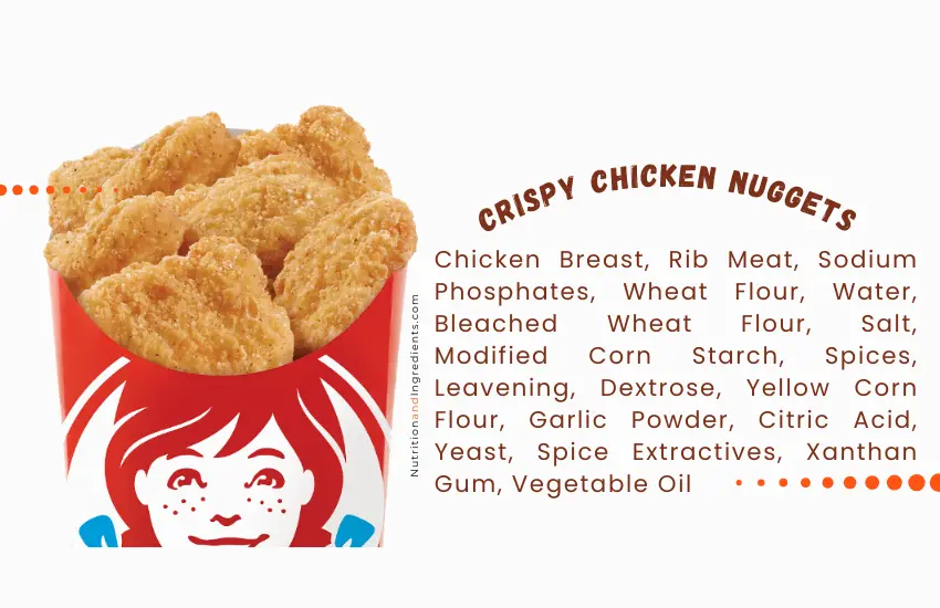 Order of Wendy's crispy chicken nuggets and text list of ingredients.