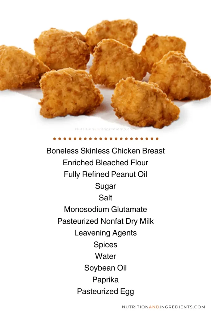 Serving of Chick-fil-A nuggets with text listing ingredients.