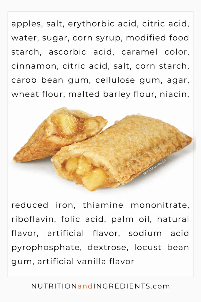 Whataburger apple pie and text list of ingredients.