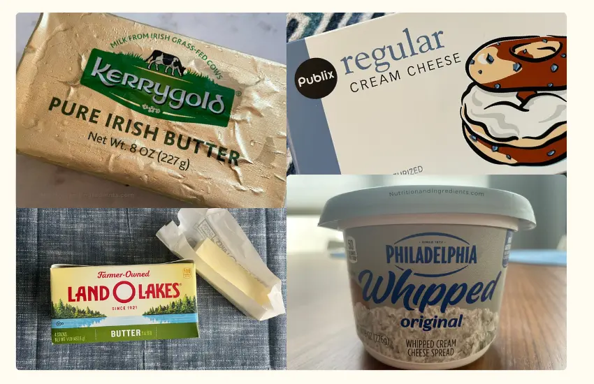 Packages of butter and cream cheese