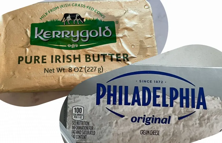 Package of Kerrygold butter and Philadelphia cream cheese.