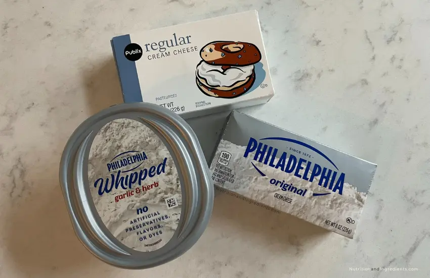 Three types of cream cheese products.