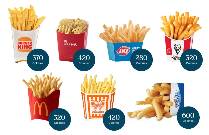 7 different fast food french fries with amount of calories.