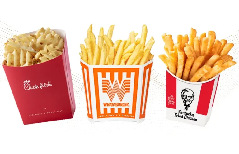 Order of french fries from three fast food restaurants.