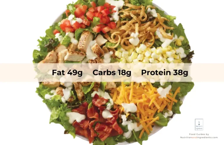Cobb salad from Wendy's restaurant with text list of macronutrients.