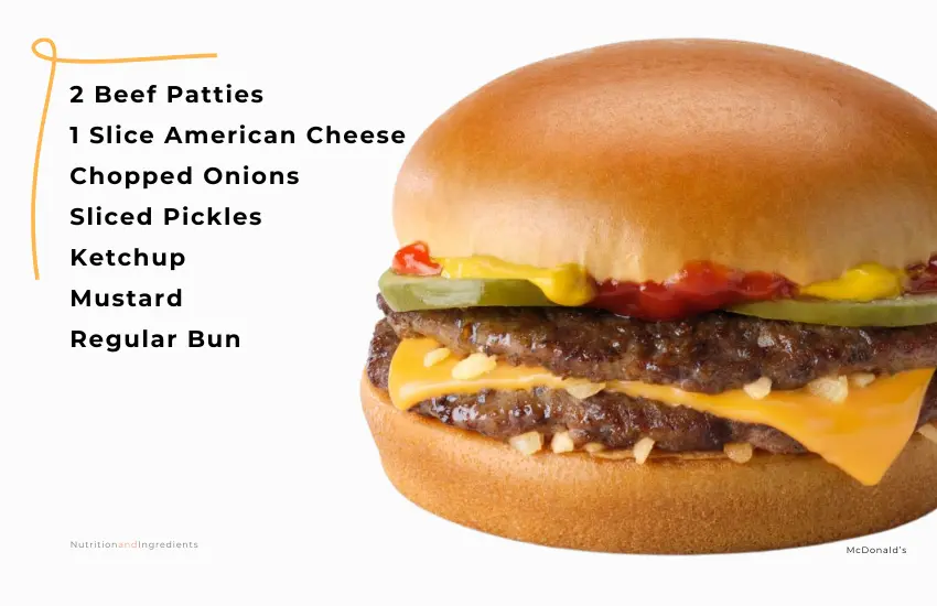 Text list of what's on McDonald's double patty cheeseburger.