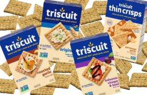 Four boxes of different flavor Triscuit crackers.