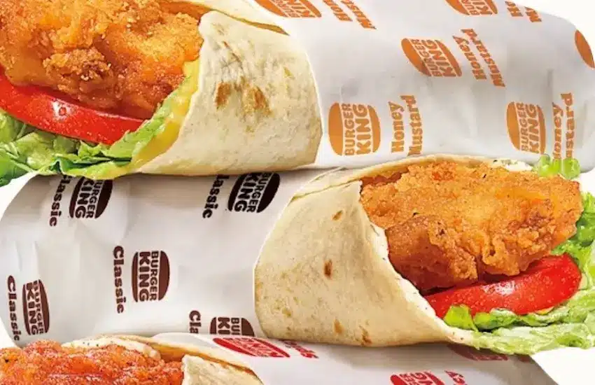 Stack of Burger King crispy chicken wraps.