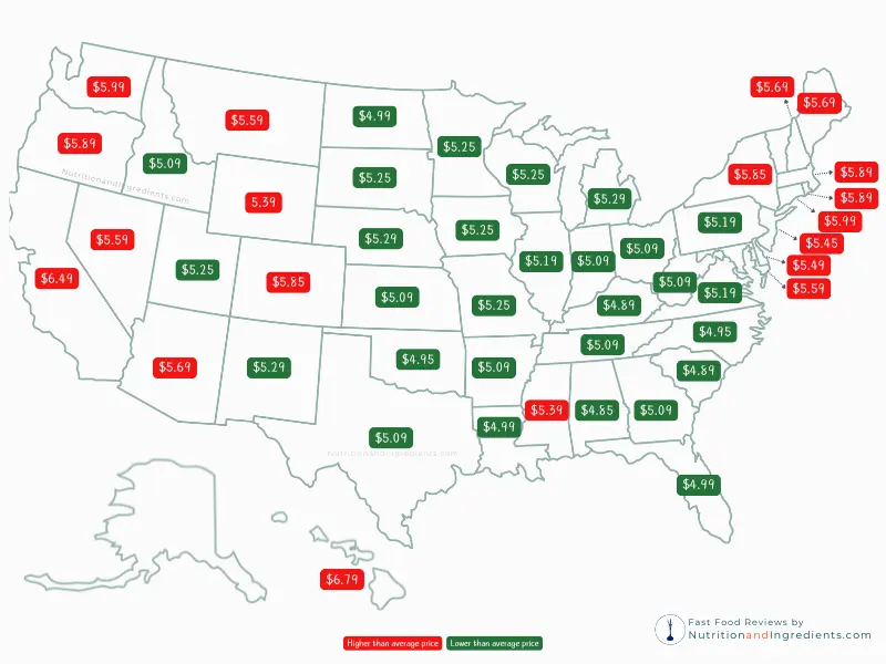 United States map with markers indicating price of Chick-fil-A Chicken Sandwich.