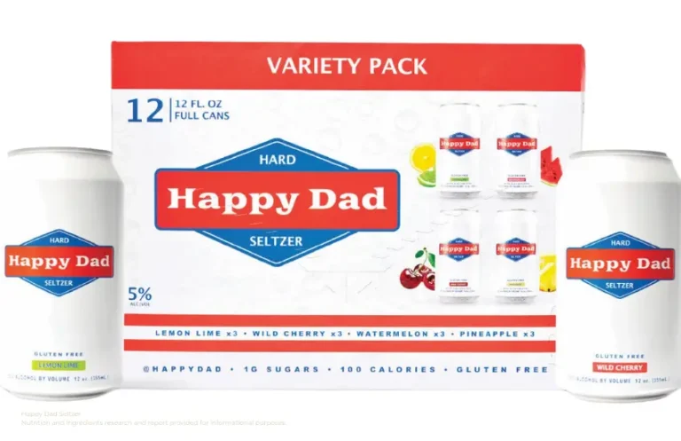 Variety pack of Happy Dad hard seltzer canned drinks.
