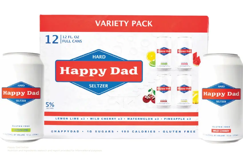 Variety pack of Happy Dad hard seltzer canned drinks.