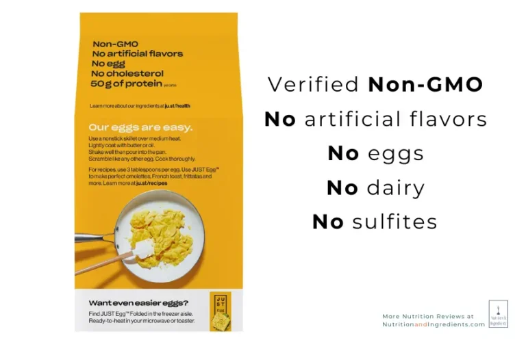Carton of Just Eggs with text listing benefits.