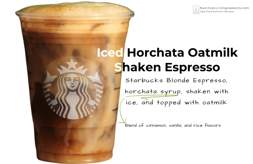 Cup of Starbucks iced horchata oatmilk shaken espresso.