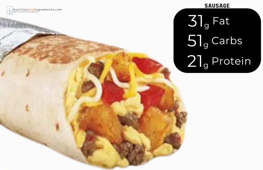 Taco Bell breakfast burrito with sausage, egg & cheese.