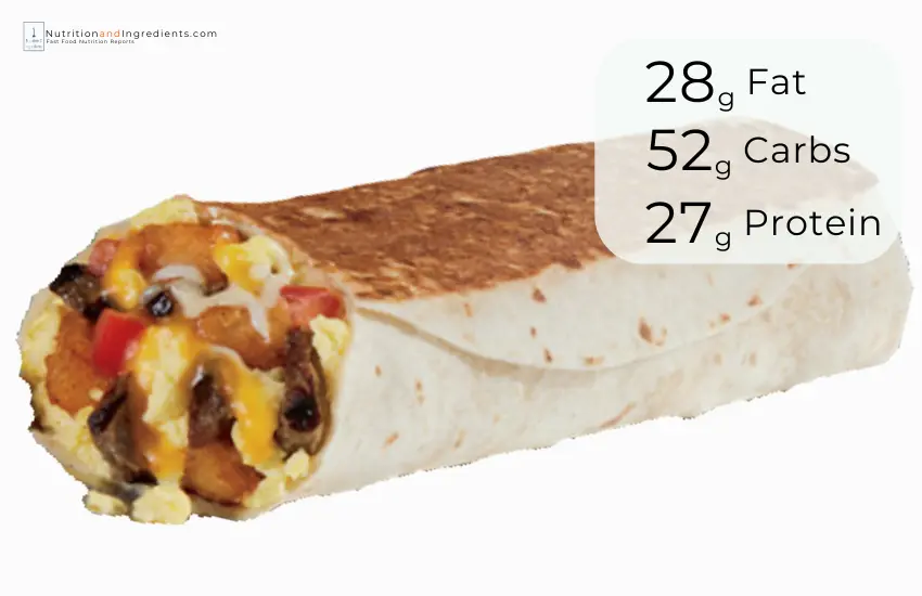 Taco Bell breakfast burrito with steak, egg & cheese.