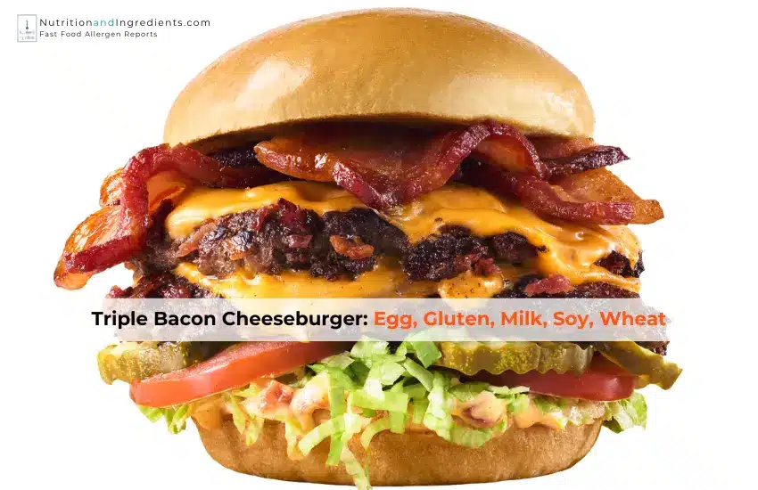 Triple patty bacon cheeseburger from Buffalo Wild Wings restaurant.