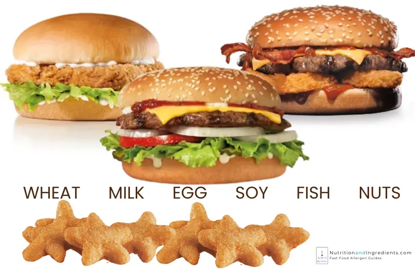 Three Carl's Jr. sandwiches and chicken stars.