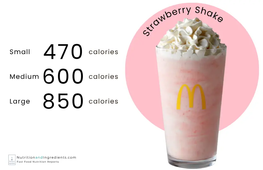 McDonald's strawberry milkshake with calories by size.