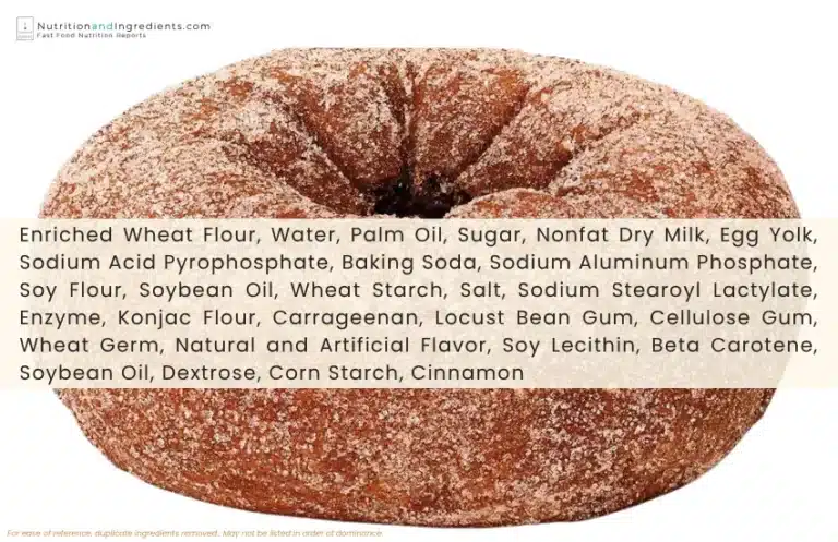 Cinnamon donut from Dunkin' with list of ingredients.