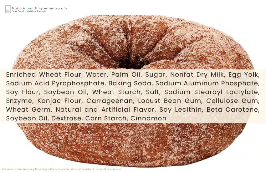 Cinnamon donut from Dunkin' with list of ingredients.