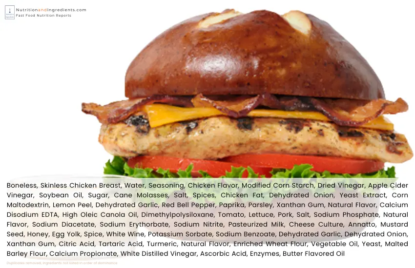Chick-fil-A Grilled Chicken Pretzel Cheddar Club with text list of ingredients.