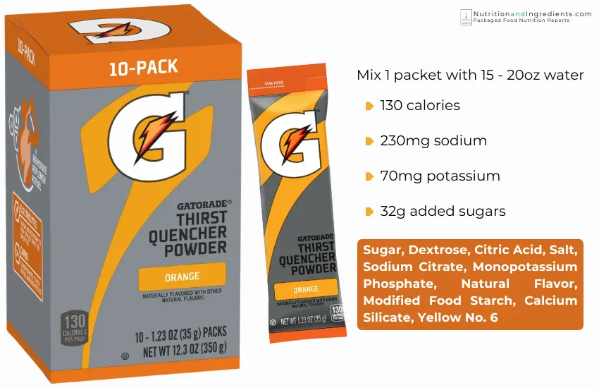 Box of orange flavored Gatorade Electrolyte powder.