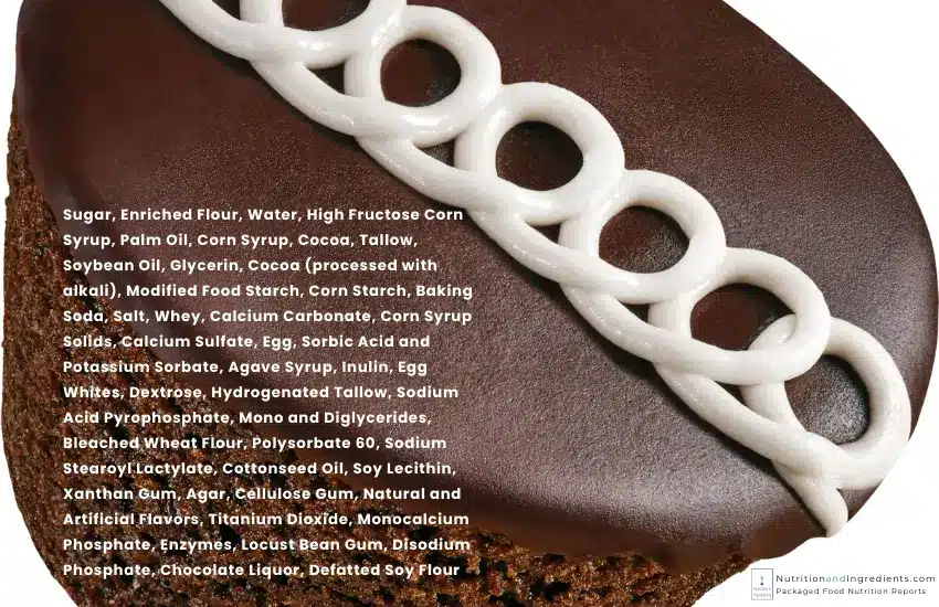Hostess Cupcake with text list of ingredients.