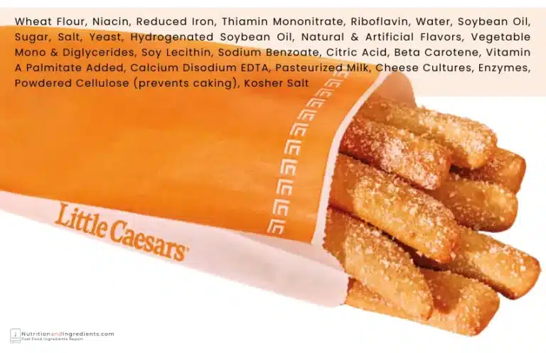 Order of Little Caesars crazy bread sticks with text list of ingredients